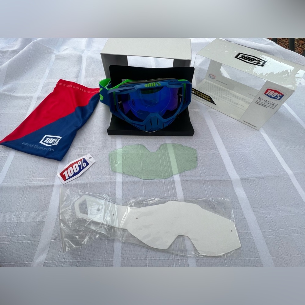 MX Goggles 100%, blue with green strap, unisex
